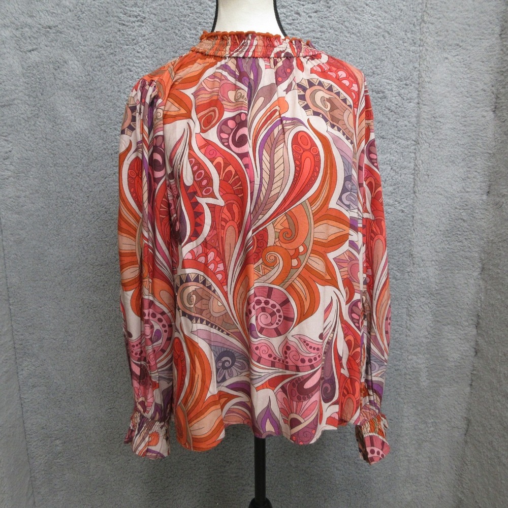 Tolani Oversized Paisley Swirl Print Shirt Womens M Orange Boho Smocked Resort